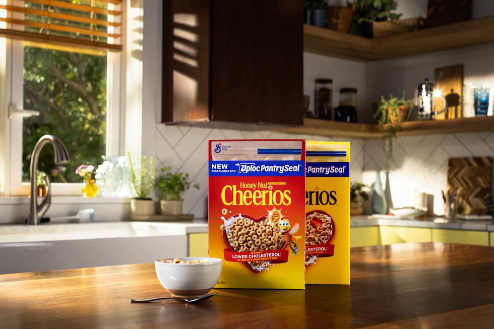Cheerios and Honey Nut Cheerios will be available with new packaging that includes a Ziploc...