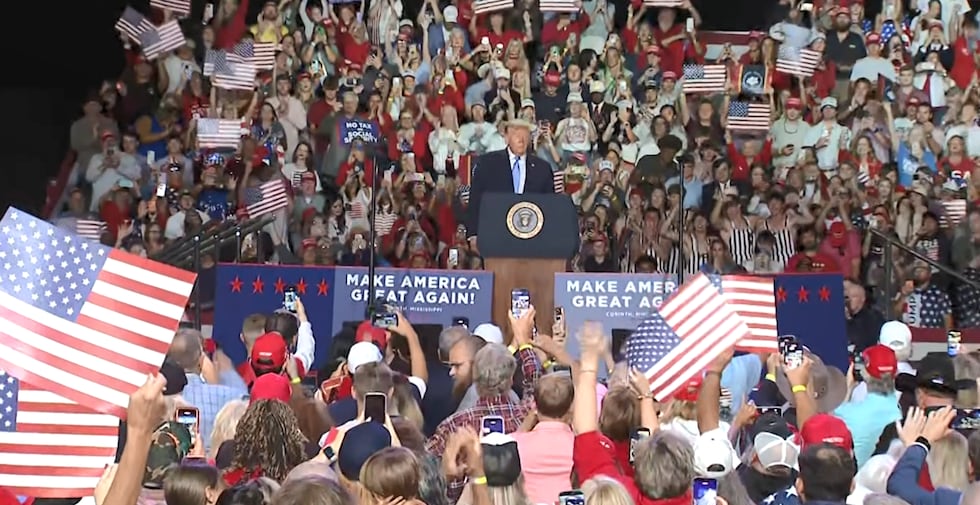 President Trump speaks to supporters and voters in Corinth, Mississippi.